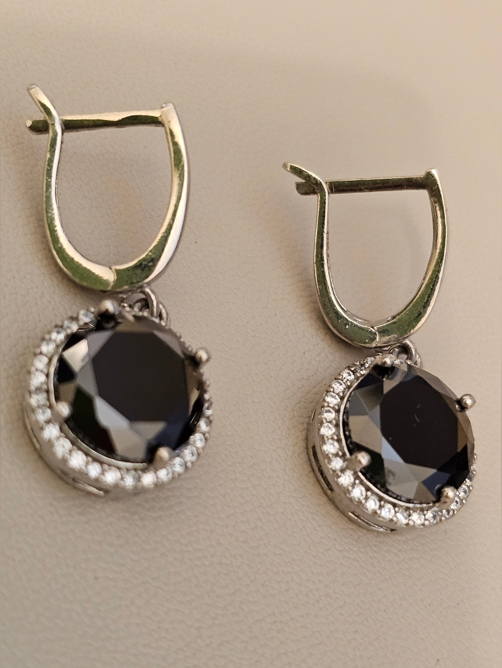 925 Sterling Silver Lab Onyx and CZ Drop Earrings